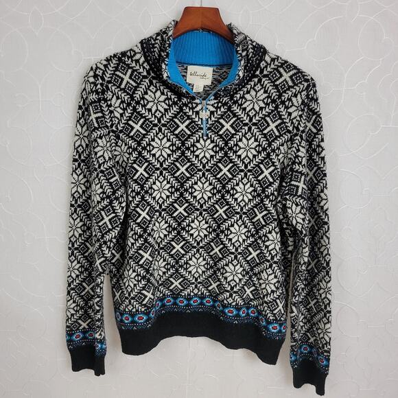 Telluride Sweater Girls XL Black White Lambswool Fair Isle Snowflake 1/4 Zip - Picture 1 of 6